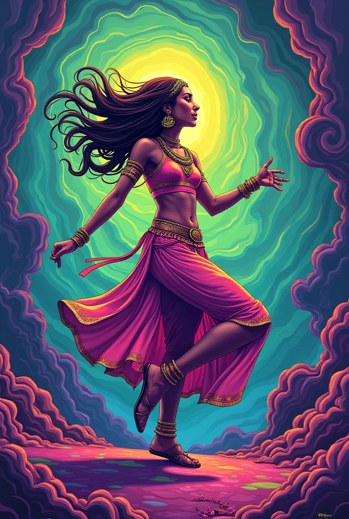 indian dance cannabis style, 420 artwork, retro psychedelic weed illustration, liquid, psychedelic artwork, in illustration style digital, extremely high quality artwork, estilo de arte impressionante, arte do Adobe Illustrator, visionary art style, psychedelic acid trip, estilo de arte vetorial, Psychedelic style nano-infused Vibrant colors, swirling patterns, abstract forms, surreal, trippy fluid