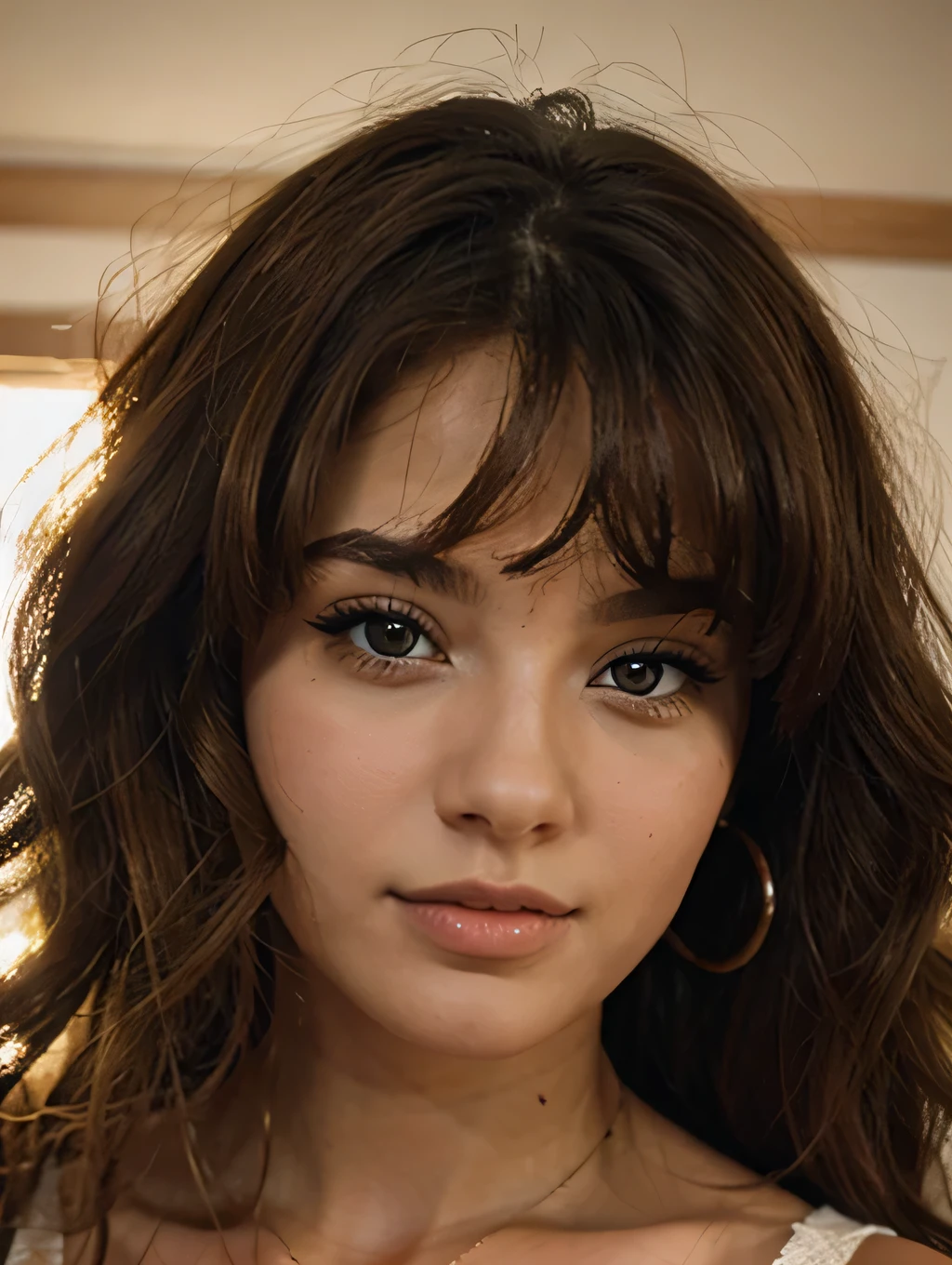 A girl called kira with blonde hair close up brown eyes curly hair age 25 years old