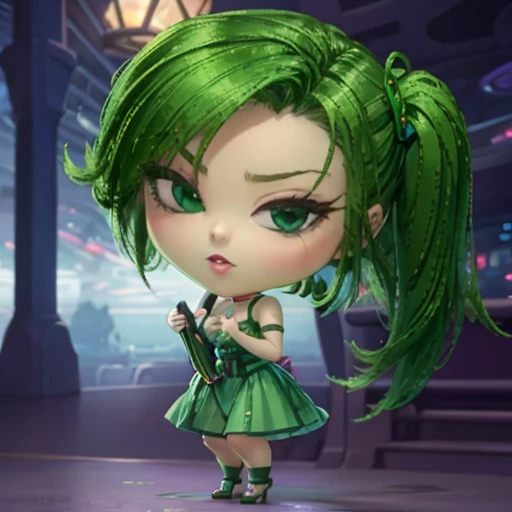  girl, showing awesome nasty nsfw chibi, green hair 