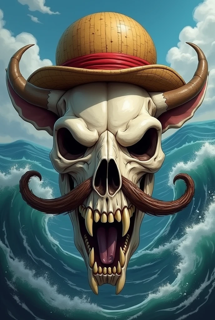 Pitbull skull with Gol's mustache.D. Roger is Luffy's straw hat.