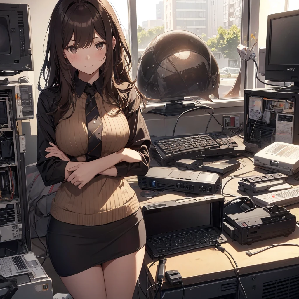 The heat doesn't change even after the sun goes down... I tried to revive a junk PC for the first time in a while, but it didn't work this time. There are days like this...pantyshot, long brown hair, office lady, 1girl, amazing, girl, 30 years old, house wiife, warm smile, hourglass figure,