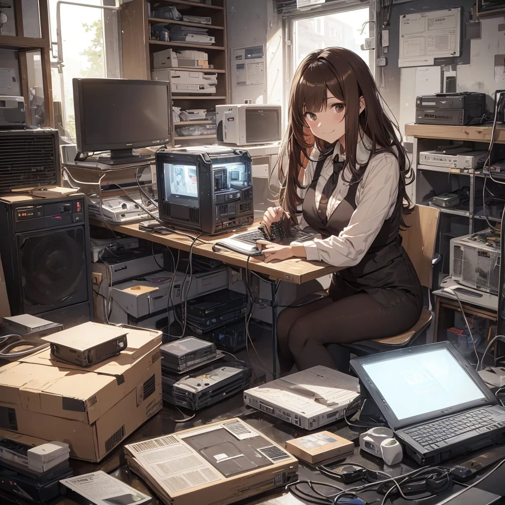 The heat doesn't change even after the sun goes down... I tried to revive a junk PC for the first time in a while, but it didn't work this time. There are days like this...pantyshot, long brown hair, office lady, 1girl, amazing, girl, 30 years old, house wiife, warm smile, hourglass figure, 