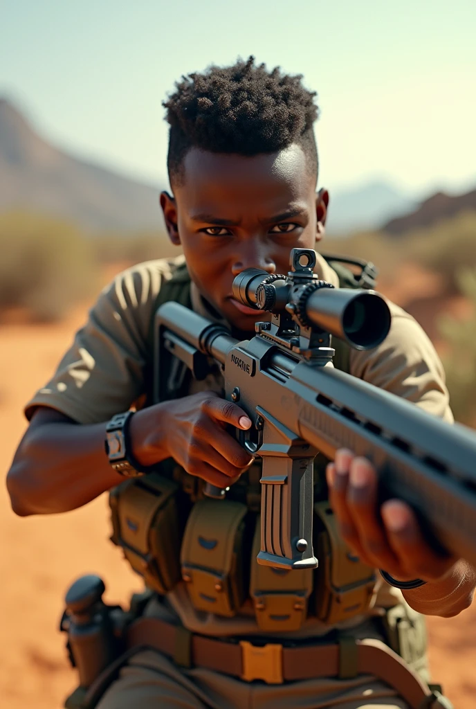 African youth character with a sniper rifle