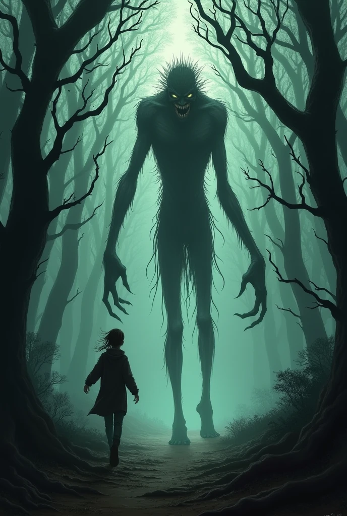 Paragraph 4: The Figure Approaches**
The figure tilted its head, as if curious, and then it let out a sound that chilled me to the bone—a low, guttural growl that reverberated through the trees. I took a step back, my heart pounding in my chest, and the figure moved closer, its limbs bending and contorting in unnatural ways. I turned and ran, my feet pounding against the forest floor. The trees blurred past me, their branches reaching out like claws. I could hear the thing behind me, its heavy footsteps shaking the ground. I didn’t dare look back, too afraid of what I might see. Give a different picture