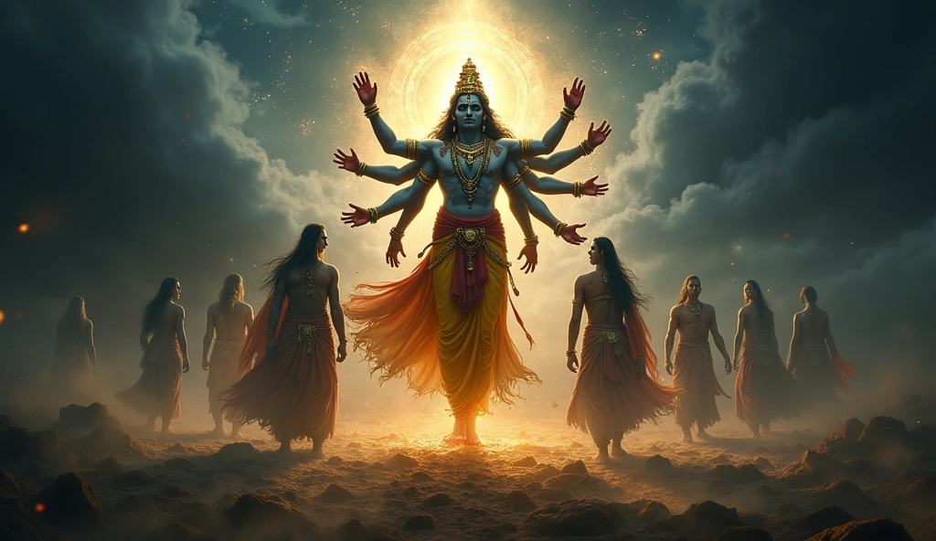 For the YouTube thumbnail titled "महाभारत के अज्ञात रहस्य," here’s a compelling idea:
- **Main Image**: A powerful central image of Lord Krishna in his Virat Roop (cosmic form) with multiple arms and faces, symbolizing the divine mysteries of the Mahabharata. Surround Krishna with other key characters like Arjuna, Draupadi, and Karna in a semi-transparent, ethereal form to emphasize their connection to the unknown secrets.
- **Background**: A dark, mystical backdrop with swirling clouds or cosmic elements, hinting at ancient mysteries. Include subtle outlines of the battlefield of Kurukshetra to give context.
- **Text Overlay**: Bold, golden text for the title "महाभारत के अज्ञात रहस्य" at the top or bottom of the thumbnail. Use a classic, ancient-looking font with a glow or shadow effect to make it stand out.
- **Additional Elements**: Include small but noticeable icons or symbols like a question mark or glowing light to visually represent the idea of hidden or unknown secrets.
This design should attract viewers by visually conveying the mysterious and epic nature of the Mahabharata.