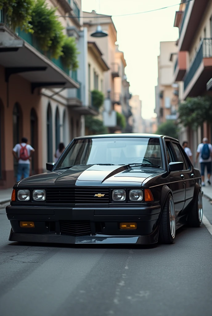 Create an image of a Chevrolet Opala, demoted, rodas aro 17, low profile tire