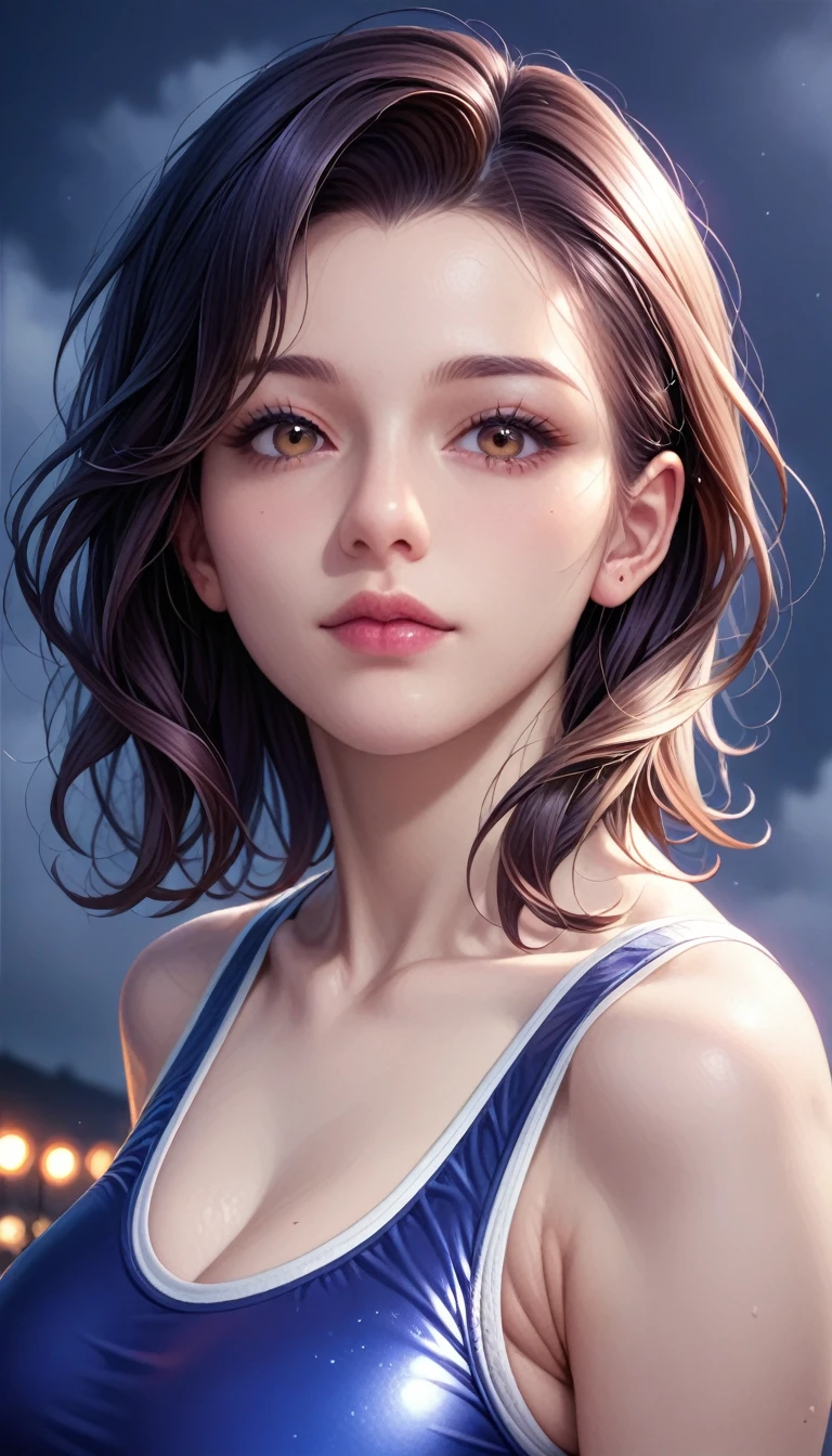 score_9, score_8_superior, score_7_superior, High resolution 3D anime style,A masterpiece in 32K resolution,Highest quality,it is really amazing,Very detailed,Ultra-high resolution,Ultra-realistic,Realistic,Increased depth of field,Cinematic lighting,
(Sexy mature Japan woman:1.2),
(black straight medium hair:1.1),(Ultra-detailed and beautiful face:1.1),(Calm and gentle look:1.1),Beautiful brown eyes,Translucent white skin,Realistic skin texture,Great proportions,
Elegant high leg swimsuit,
Simple design,Chic color scheme,Detailed fabric texture,
(Dark overcast sky on a dull night:1.1),(Dark clouds filling the sky:1),(Thundercloud:1),Coastline at night,Stormy seas,(delay々A desolate sandy beach that continues:1),
(Full body photo:1.1),(Dramatic Angle:1.1),