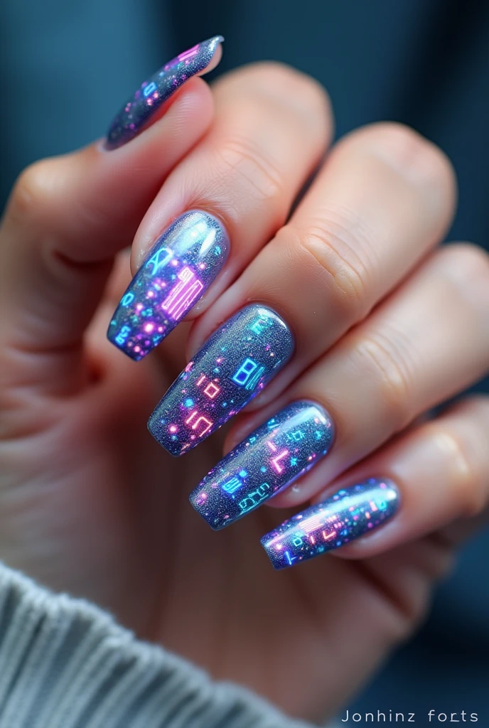 Software-themed nail design 