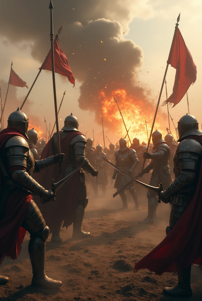 (photorealism:1.2), There is a crusade between two factions, deaths and injuries 
