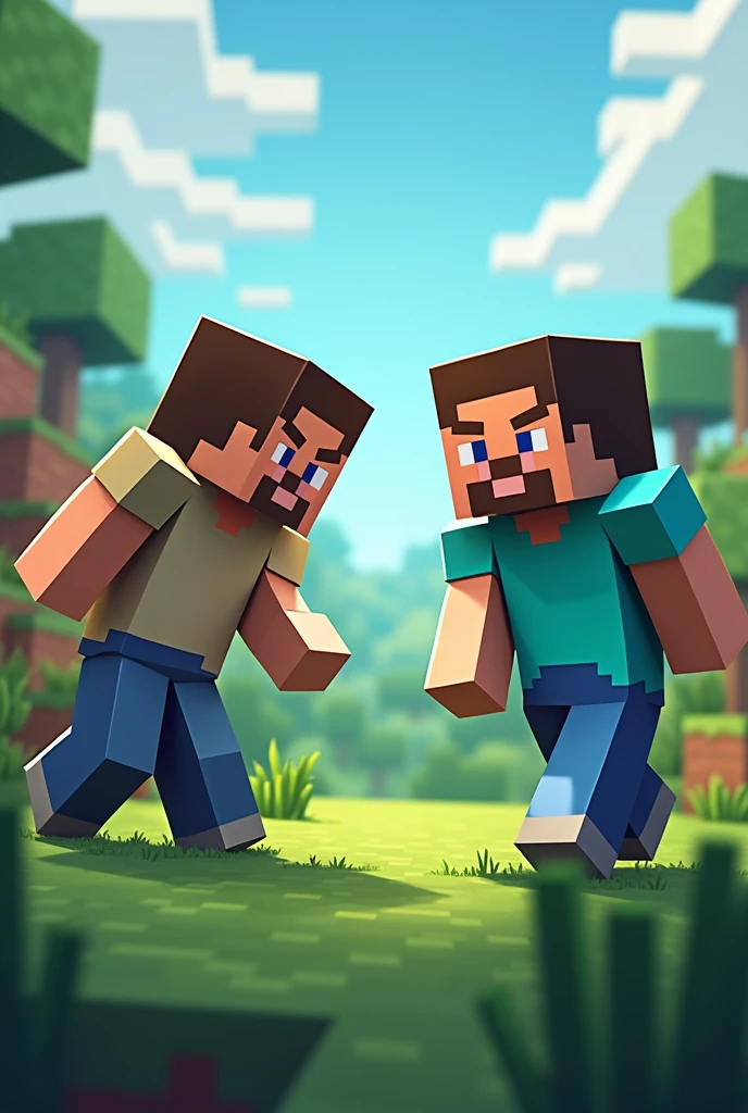Steve is playing Minecraft against Alex.
