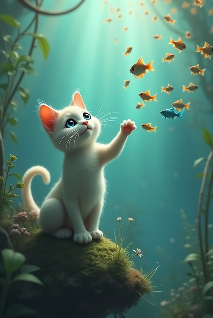 A cat with small fish