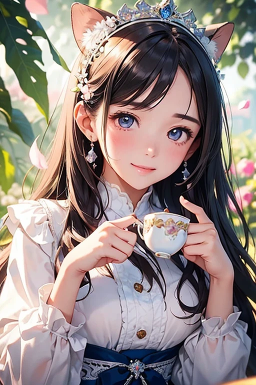 highest quality、High resolution、Detailed Background、(Detailed eyes:1.2)、Teenage beauty、(Highly detailed face:1.4)、
As the petals flutter、Let your smile bloom、Enjoy a tea party like a princess、
An elegant dance with swaying ribbons、I&#39;m captivated by her cute behavior、
Eating snacks while chatting、A heartwarming moment、Precious memories、
It&#39;s like a dream、Sparkling Eyes、Endless fun times、
Hair that clings to fluffy clothes、I&#39;m fascinated by the adorable appearance、
Every single one of her movements is so cute、A feeling of longing wells up inside me、
I want to be surrounded by your gentle smile、Irreplaceable moments of happiness、
Her innocent expression is somehow angelic、I&#39;m sure everyone will be enthralled by it.