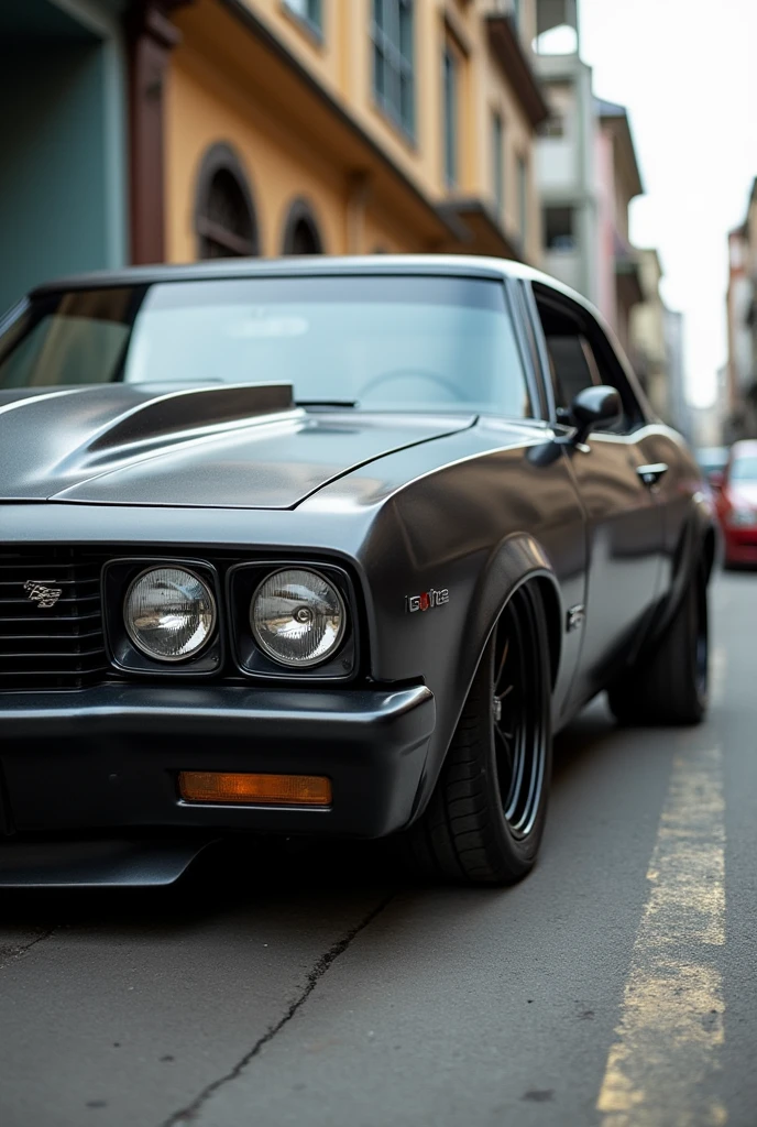 Create an image of a Brazilian Chevrolet Opala, demoted, rodas aro 17, low profile tire