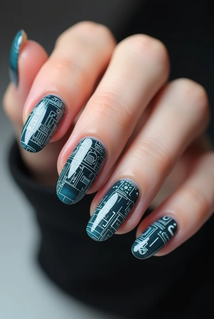 Software themed nail design with oval nails