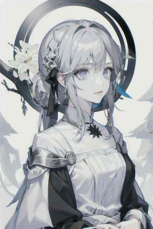 Gray-haired woman, White eyes, White skin, young woman, alone, beautiful