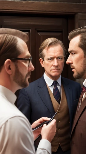  A group of Englishmen gathered, focusing on the face. 