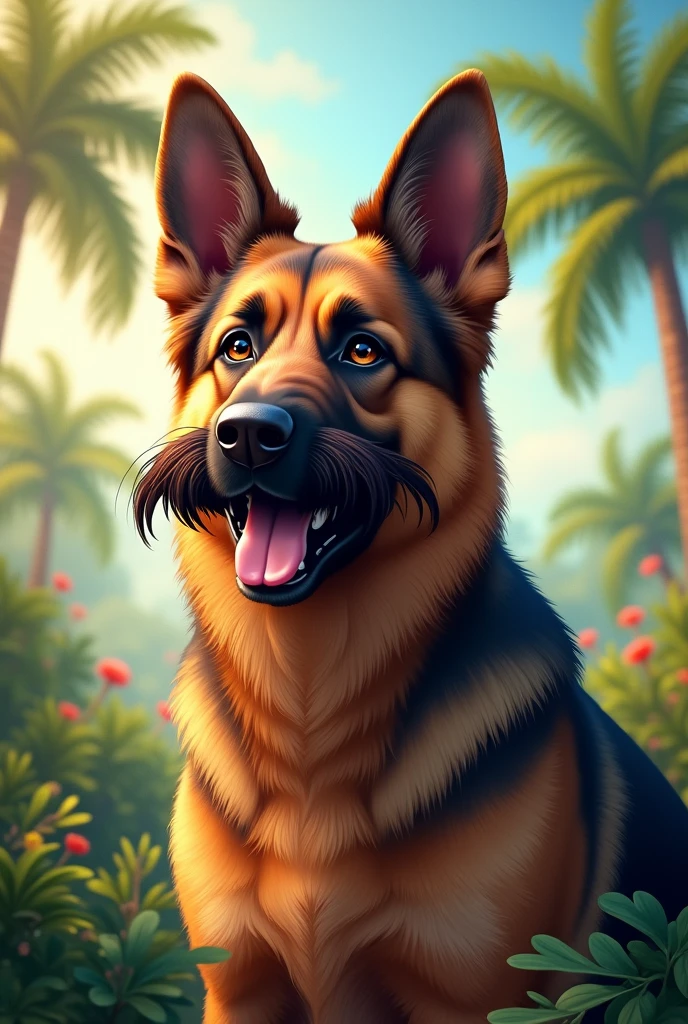 German Shepherd with a mustache.d roger e chapel de palha do luffy 