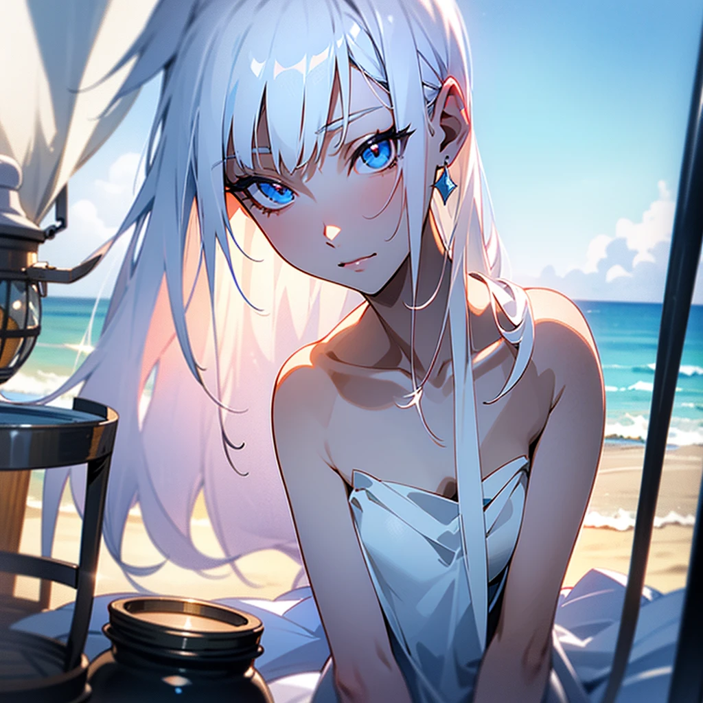 Age 18 , Height 175 , white hair,Most beautiful,Fair white skin,white hair,Chest jars,sexy,undress,By the beach,No clothes.,shy,Turn to face,Come closer,Show your butt close up,Come closer,Very close