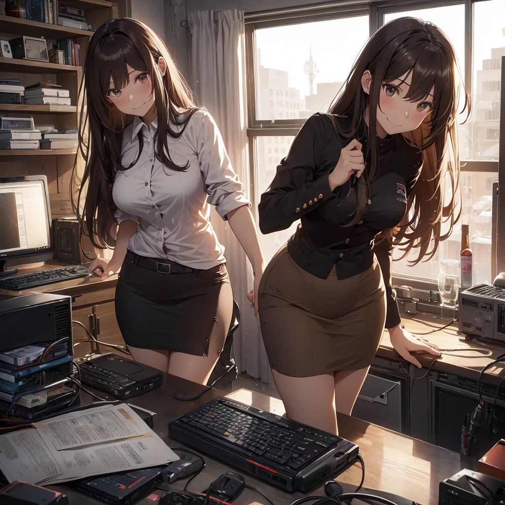 The heat doesn't change even after the sun goes down... I tried to revive a junk PC for the first time in a while, but it didn't work this time. There are days like this...pantyshot, long brown hair, office lady, 1girl, amazing, girl, 30 years old, house wiife, warm smile, hourglass figure,