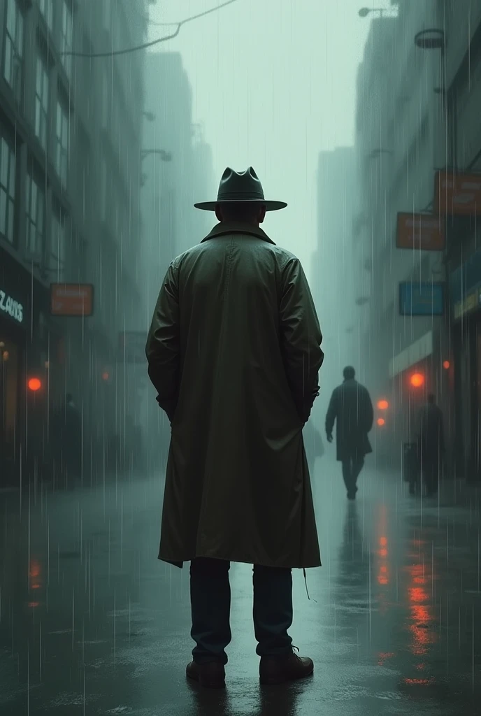 Man in the rain with his back turned