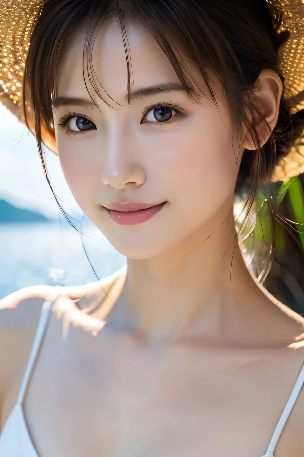 beautiful girl, (Highest quality:1.4), (Very detailed), (Very detailed美しい顔), smile, (Baby Face:1.3), Swimwear, The Beauty of Japan, (Skinny body type:1.3), (Flat Chest:1.3), (Face close-up:1.2), Smooth, Very detailed CG synthesis 8k wallpaper, High-resolution RAW color photos, Professional photography, Light, BackLight, dream-like, impressive, Written boundary depth, Tropical Sea, (Shot from afar and to the side:1.3)