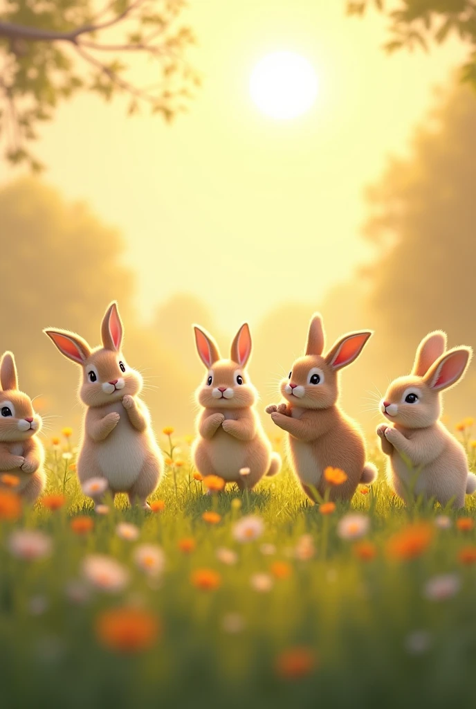 rabbits, sunshine , field, happiness