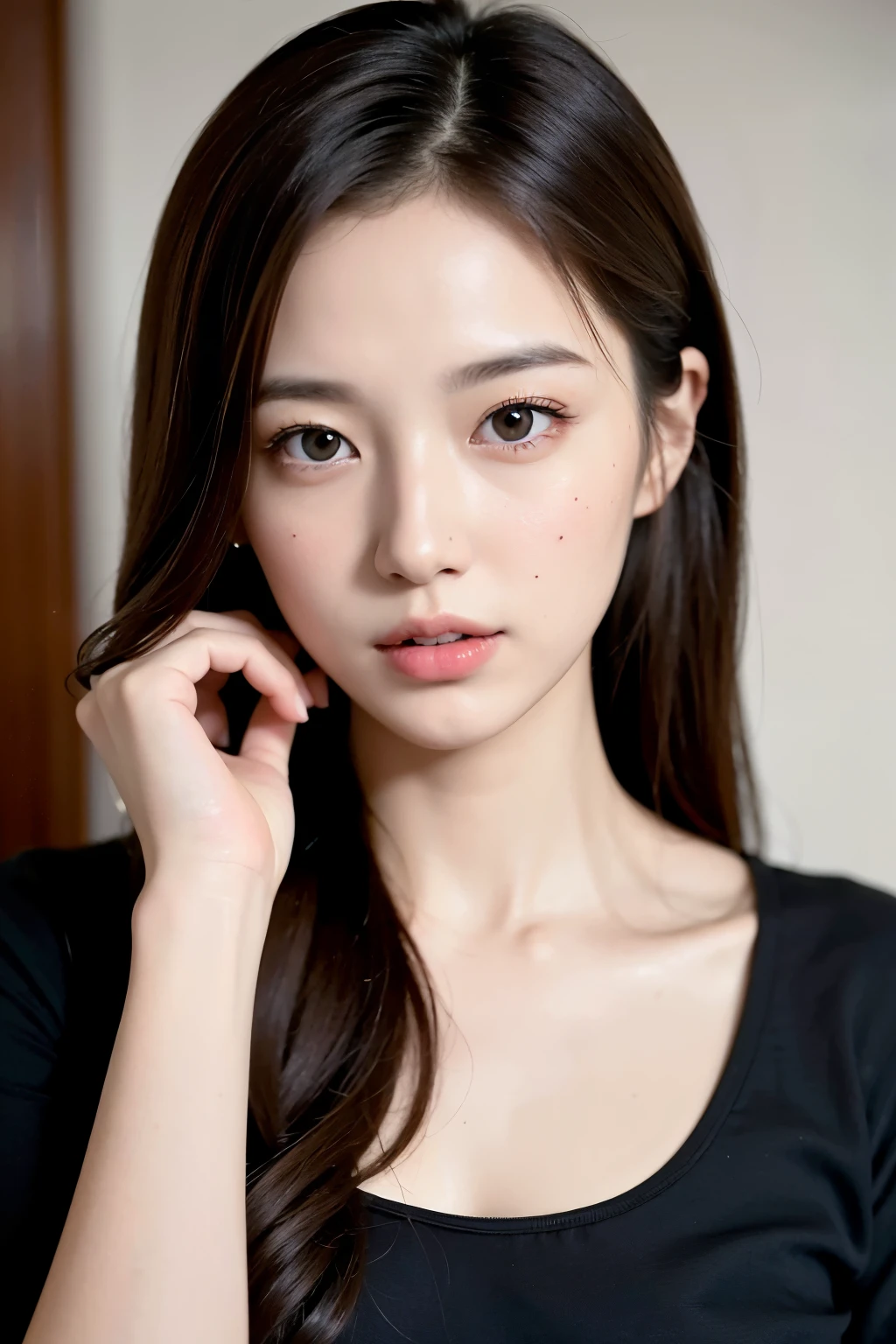 (masterpiece, Highest quality、Very attractive adult beauty、Add strong highlights to the eyes、Look closely at the camera),one person's, alone, Black-haired, scarf, Have,, Realistic, Looking at the audience, Light-coloured black eyes, short hair, coat, Winter clothes, White headscarf, lips, Lip gloss,prohibit, Upper Body、Big eyes、eyelash)、((Italian road system))、((前髪ありshort hair、Big eyes、Give students a very strong highlight、Very large breasts、Gazing at the audience、Very beautiful beauty、Listen carefully、Long neck、Laugh a little、Beautiful Teeth、Laughing with your mouth open))、28 years old、Very cute supermodel