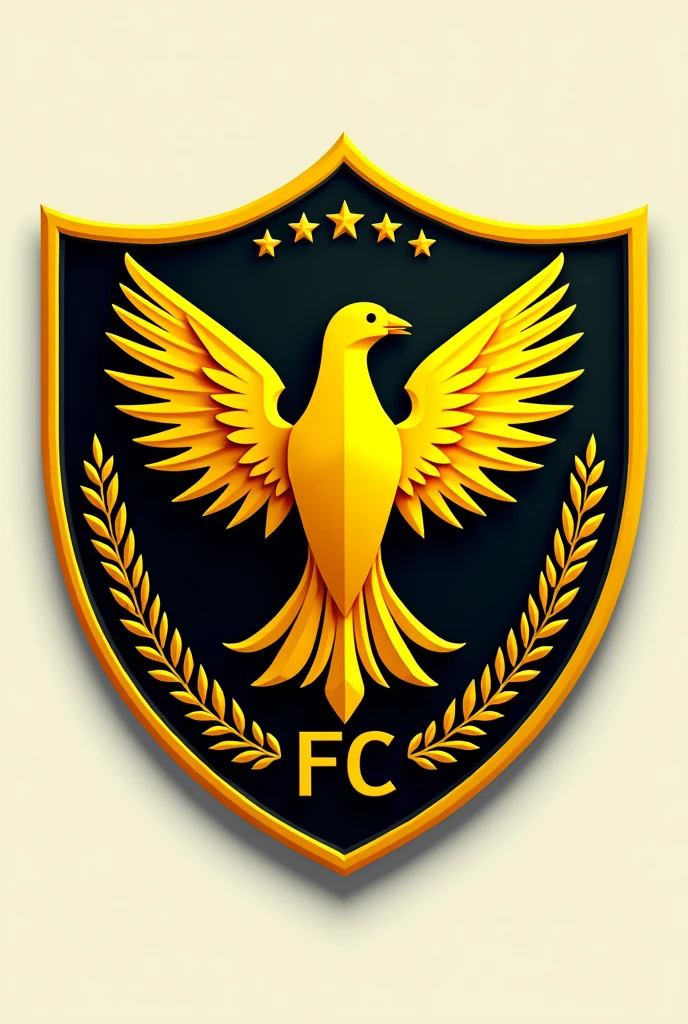 Create a shield with a canary on the front in yellow and the name CANARINHOS FC inside the shield