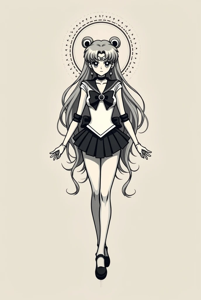 Tattoo template sailor saturn black white dotwork linework