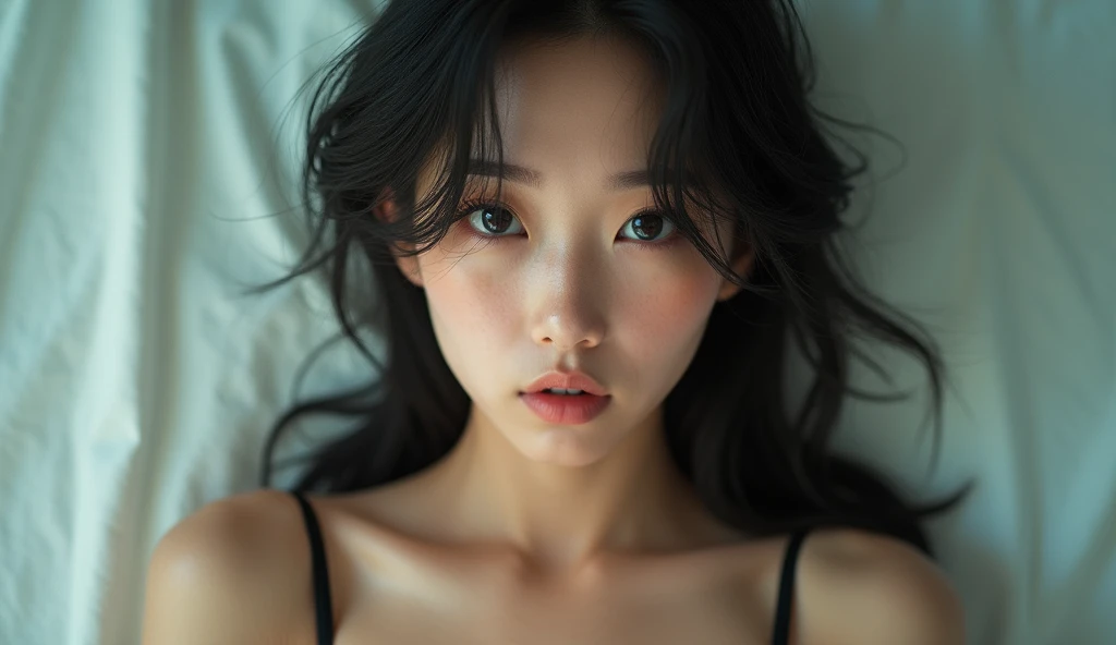 (photorealism:1.2), beautiful asian girl in bikini, being intimidated, slim body, facing front with eyes open.