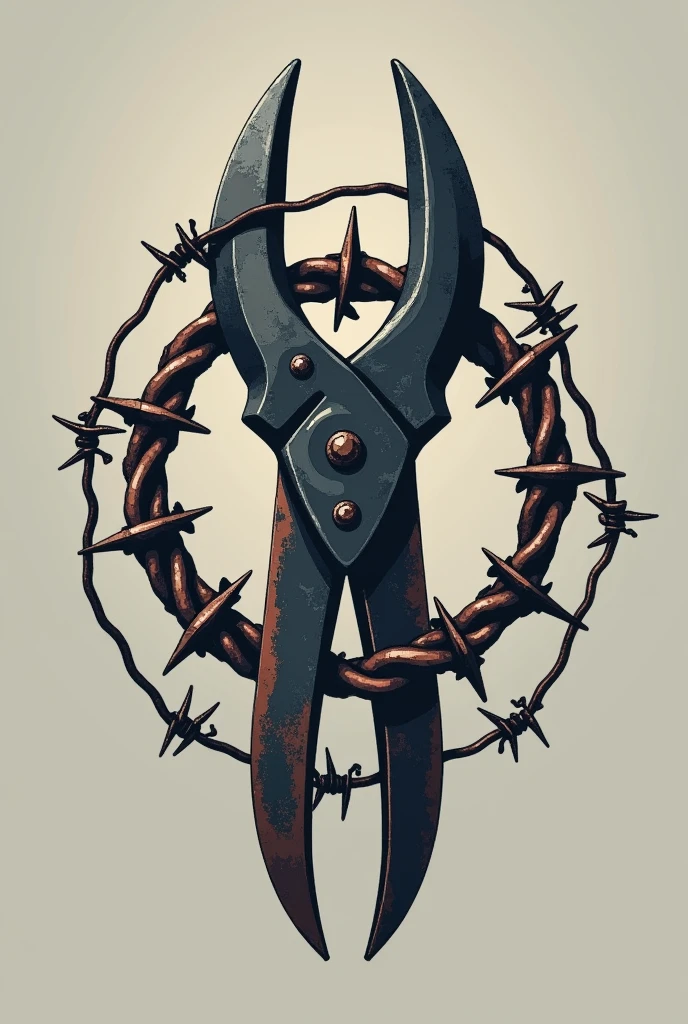 Logo for a social work project featuring barbed wire, twisted iron, and pliers