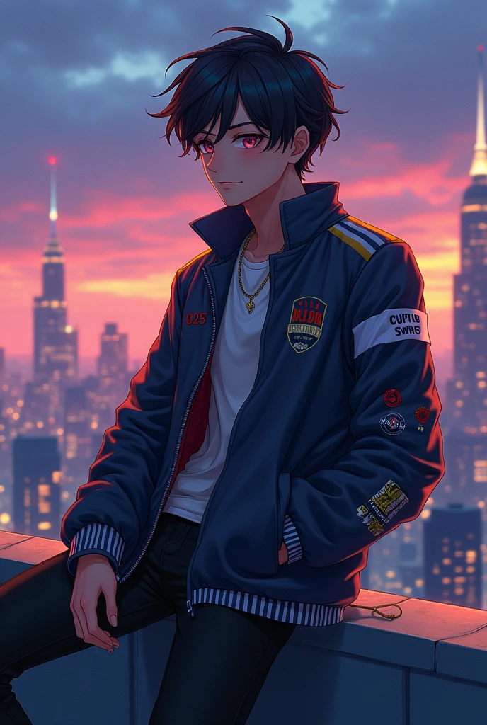 Cool  anime boy Chilling in the rooftop with a jacket name Clyde025