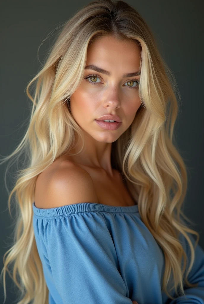 arafed woman with long blond hair and blue top posing for a picture, Alana Fletcher, Angie Glock, Dasha Taran, angelina stroganova, karolina cummings, olga buzova, Catarina, Aleksandra Waliszewska, blond goddess, blond, Nicole Aniston, Anna Nikonova aka Newmilky