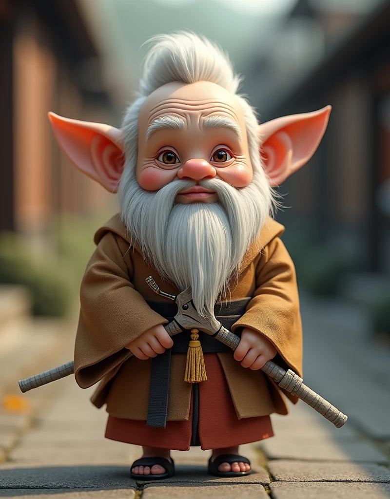 Japanese folklore、dwarf、One-sun in height(3cm in modern metric system)He had no choice but to grow up, but he never grew taller._dwarf、Wearing traditional Japanese clothing、Weapon is a sewing needle
