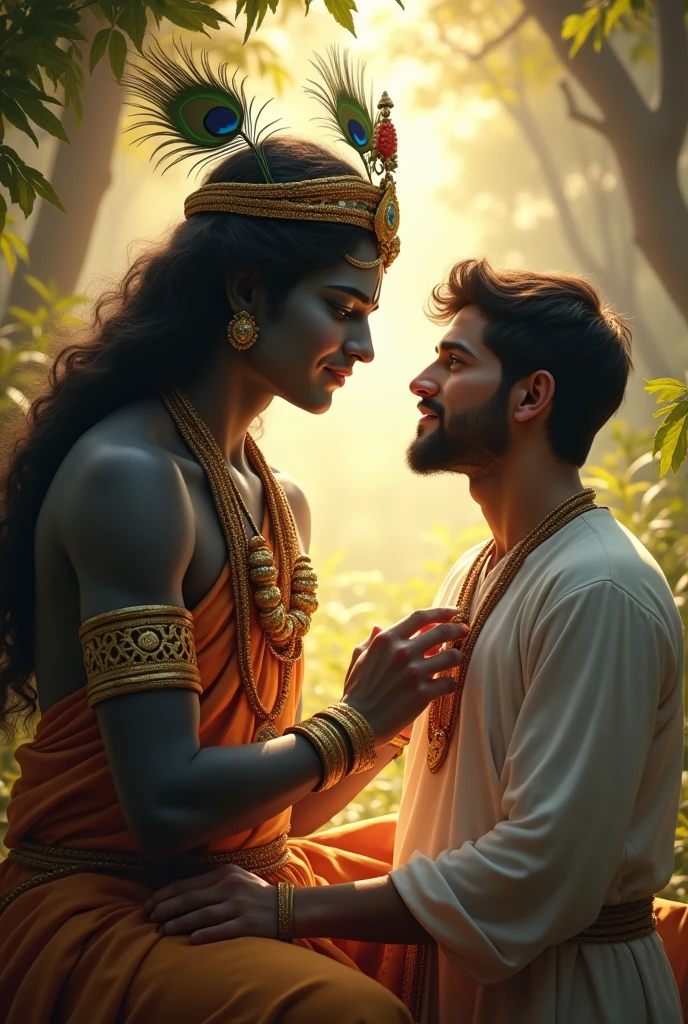 Load krishna with a man worship.a man shart name is kapil on his fornt his shart