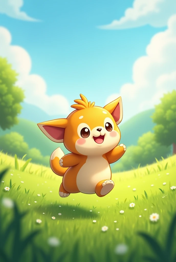 Cute runs happily in the green grassland