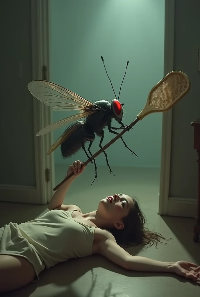 A fly killing a human with a fly swatter