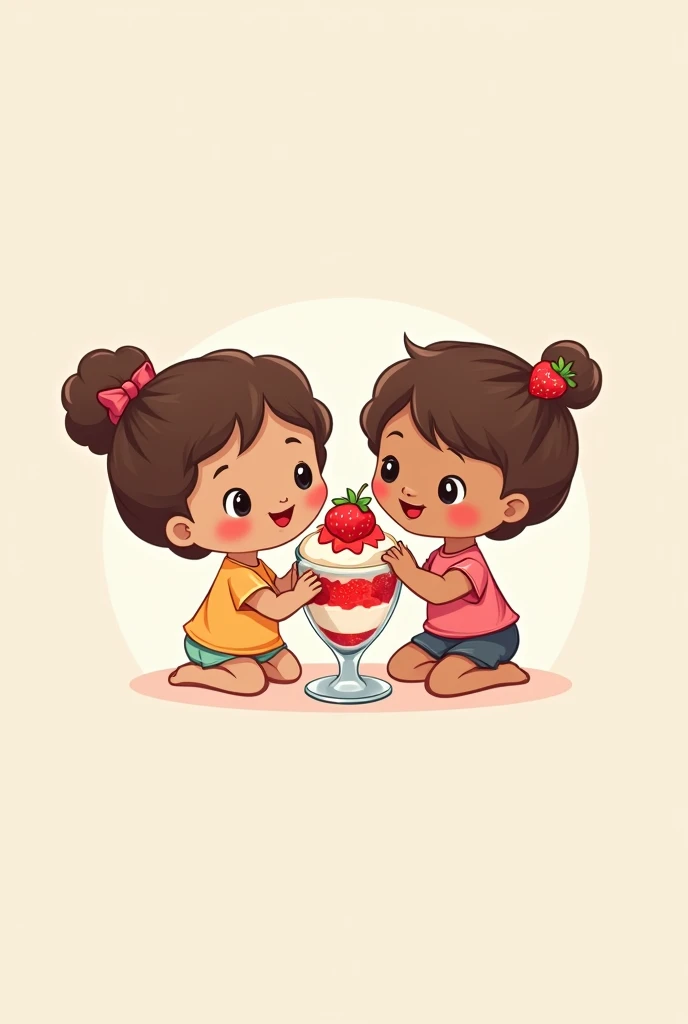 Create a design for a company logo called M.M desserts, with two dolls, a girl and a boy, with a beautiful dessert with strawberries in a jar, The couple is brown-skinned