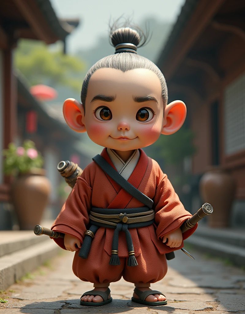 Japanese folklore、dwarf、One-sun in height(3cm in modern metric system)A young man who never grew up, no matter how many years passed._dwarf、Wearing traditional Japanese clothing、Weapon is a sewing needle