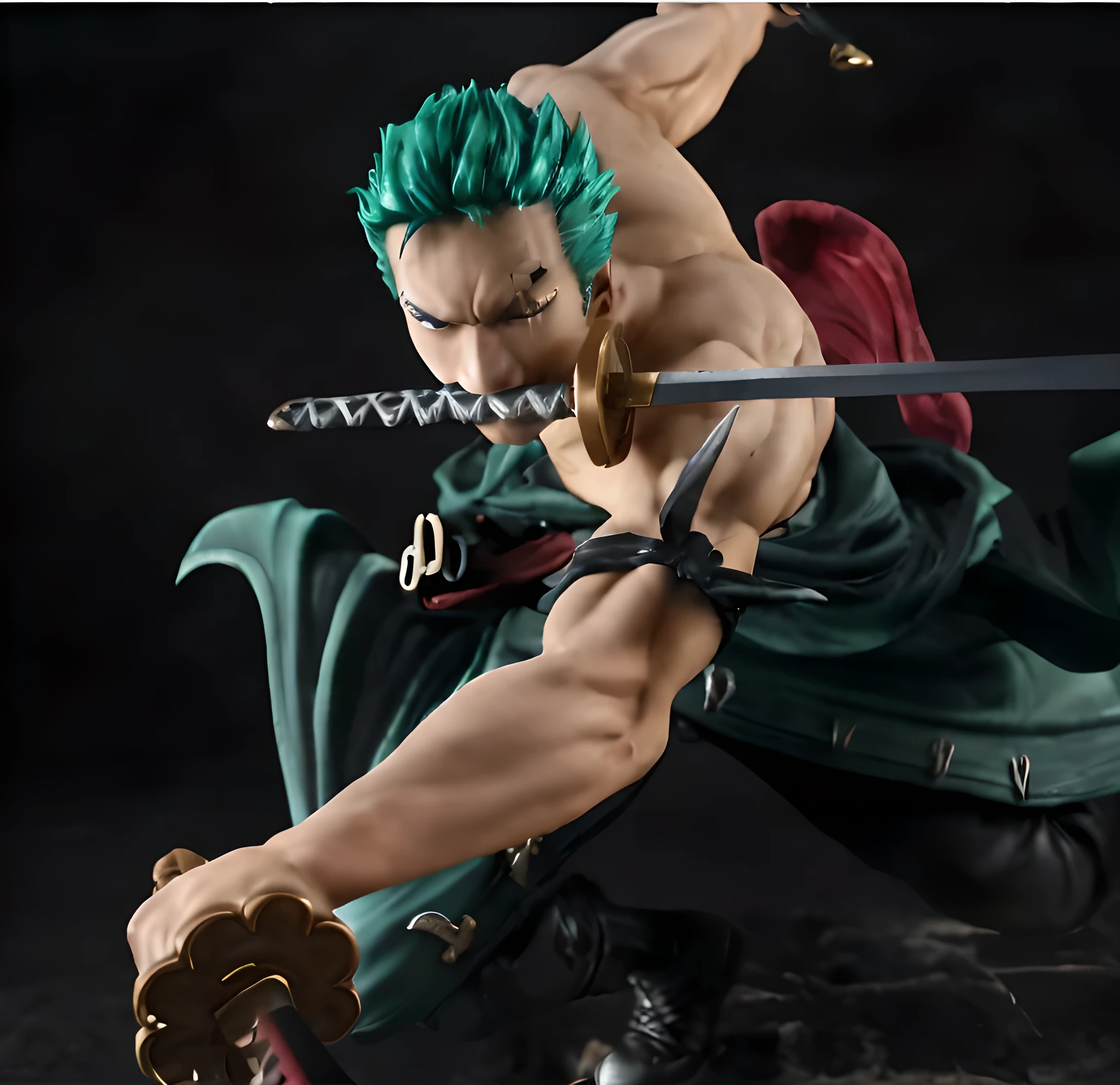 anime one-piece、Roronoa Solo、The left eye is closed、Scar on the closed left eyelid、Hair is green、 A photo of a punk Dutch boy with extremely well-trained muscles, og Style, Eye focus, Highest quality, (Very detailed skin), Perfect Face, Captivating eyes, (Earrings:0.5), indoor、 (Bokeh:0.6), Sharp focus, Dappled Lighting, (Backlight:0.7), Film Grain, Shot with Sony A7R IV, 18mm f/1.Photo of a punk Dutch boy with extremely beautiful white skin, 7 cine lens, (Very detailed, Exquisitely crafted), 8k, High resolution, Pose with a Japanese sword, Full body front view
