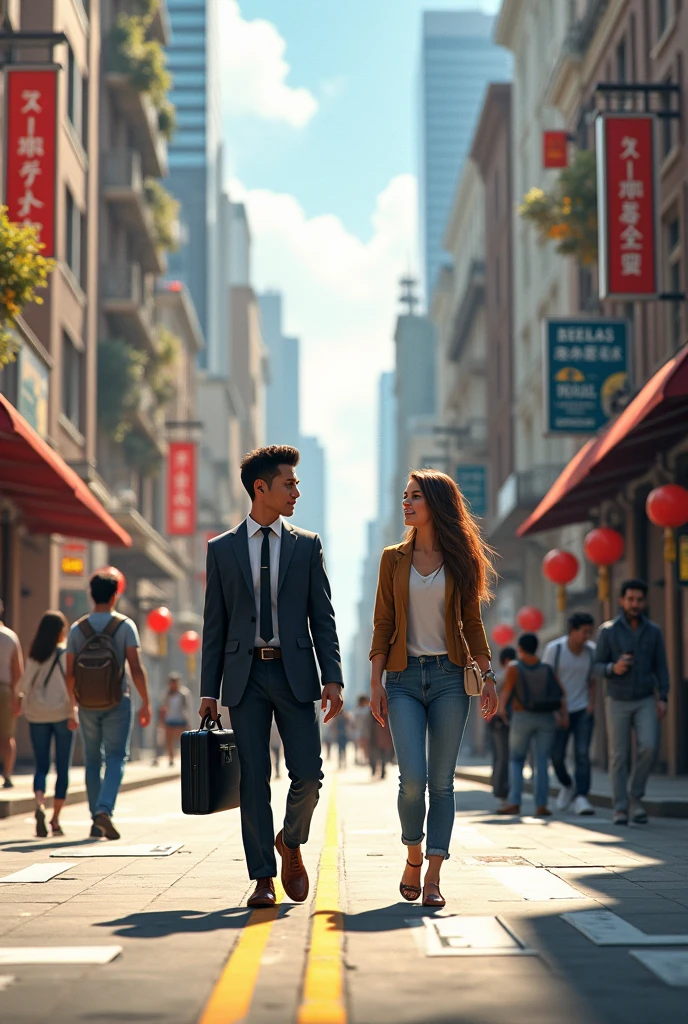 Create 2 characters walking down the street