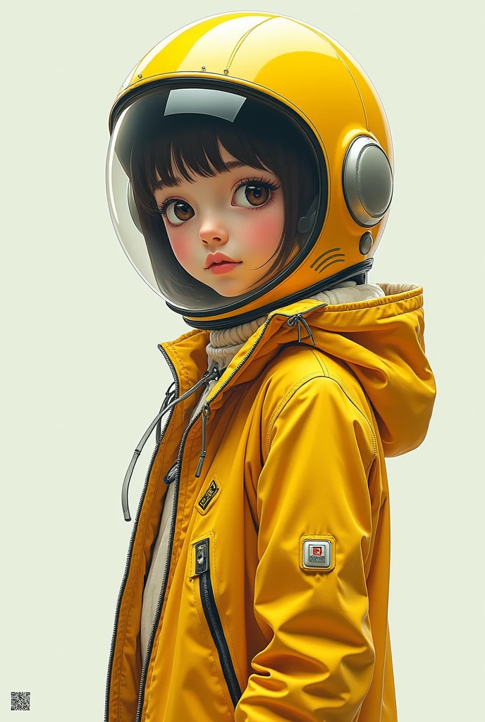 a girl, thunder yellow jacket, tight suit,Space helm of the 1960s,and the anime series ace, Fantastic Surrealism, Post-apocalyptic, Cute Illustration, Bio-Robotic Art, Fantasy Digital Painting, Fantasy Landscapes, Dragon with a futurastic underwater helm Fantasy, Art, Surrealism, Geomorphologie-Kunst, Fluid Art, Underwater Photography, Biomechanical Sculpture, Kemono, Beautiful Girl Turned to the Camera, White Background, 3D Vector Art, Greg Rutkowski, Detailedface, Detailedeyes, 1 girl