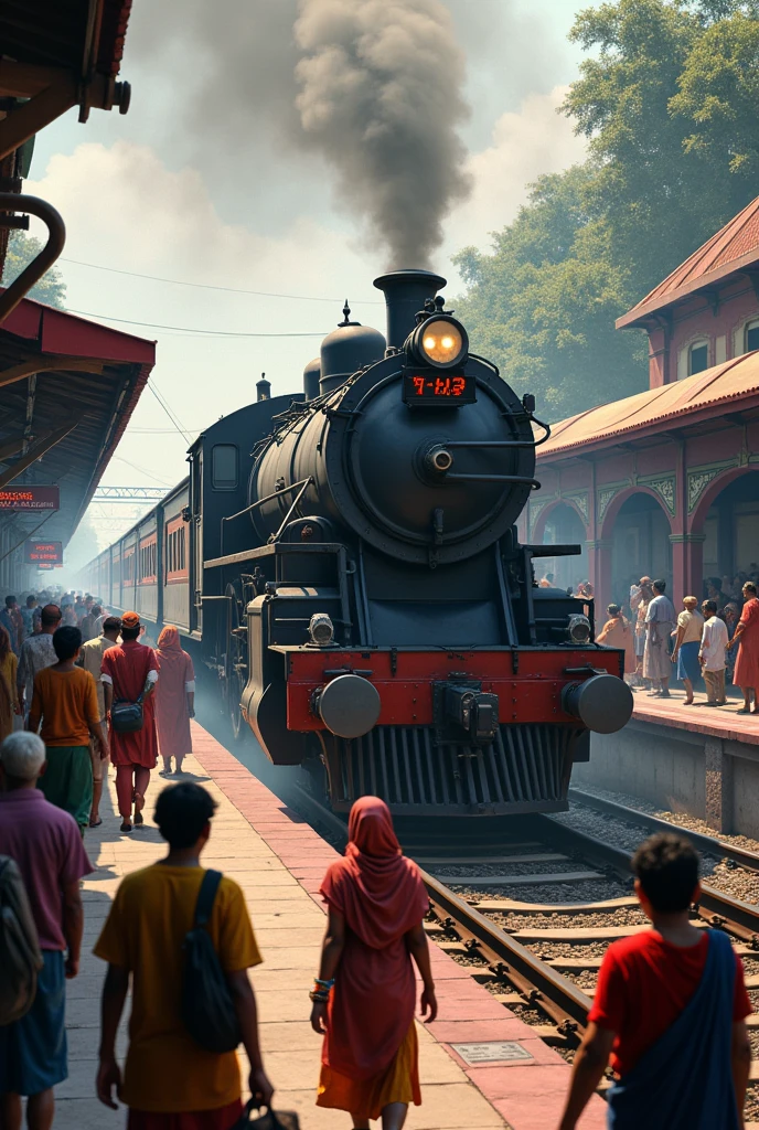 Indian train arrives on platform number 3