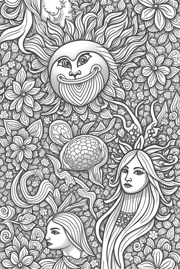 Commercial coloring book pages for adults black and white high details different types of images