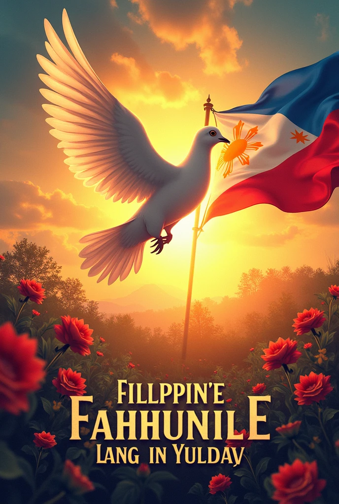 Poster Slogan with the theme: Filipino: Wikang Mapagpalaya.There is dove,Philippine Flag,