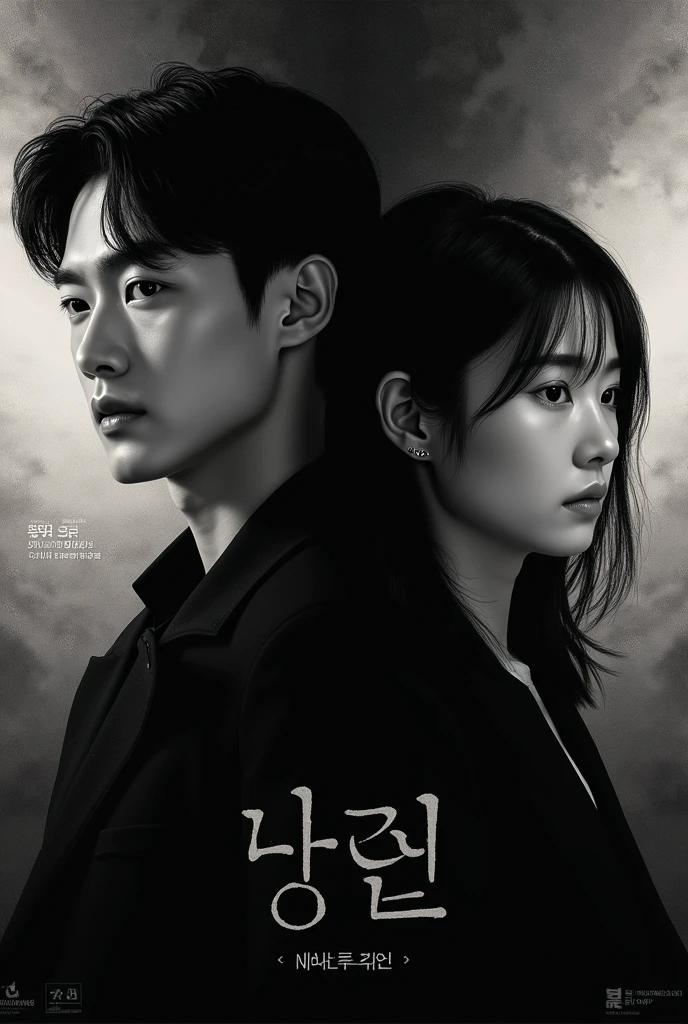 Korean Drama Advertising Poster 、men and women、Monochrome