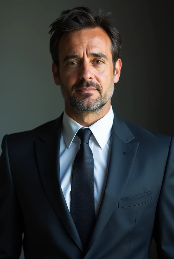 a 30 year old man in a suit and tie, straight body and head in the photo, facing the observer of the photo, eyes fixed on the lens, Shoulders and head appear in the photo, man centered in photo, 8k, best qualityer, Masterpiece artwork, realisitic, foto realisitic, film photo, ultra realisitic, 1 person, detailded, perfect lighting, dsrl, professional foto, 4K