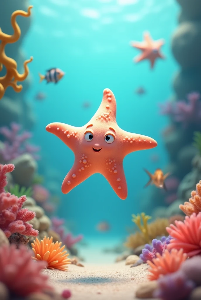 Generate an animated starfish character in the water