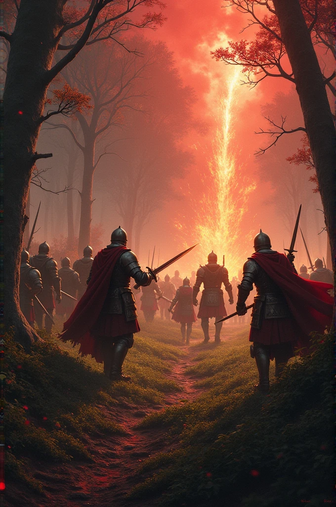 War in the forest , against goblins ,ogres , fairies and elves , Red Sky , the bloody forest 