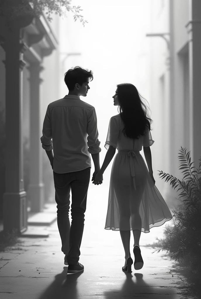 Lovers、Walking hand in hand、Monochrome
